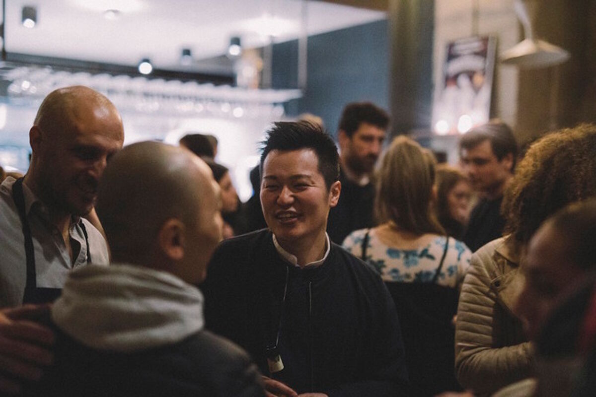 After au Daroco : les chefs Giovanni Passerini, Taku Sekine et Katsuaki Okiyama après le service