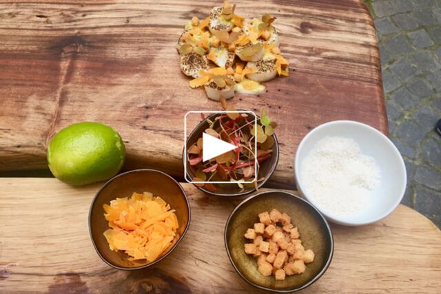 Saint-jacques léopard, fruit de la passion, mimolette extra vieille