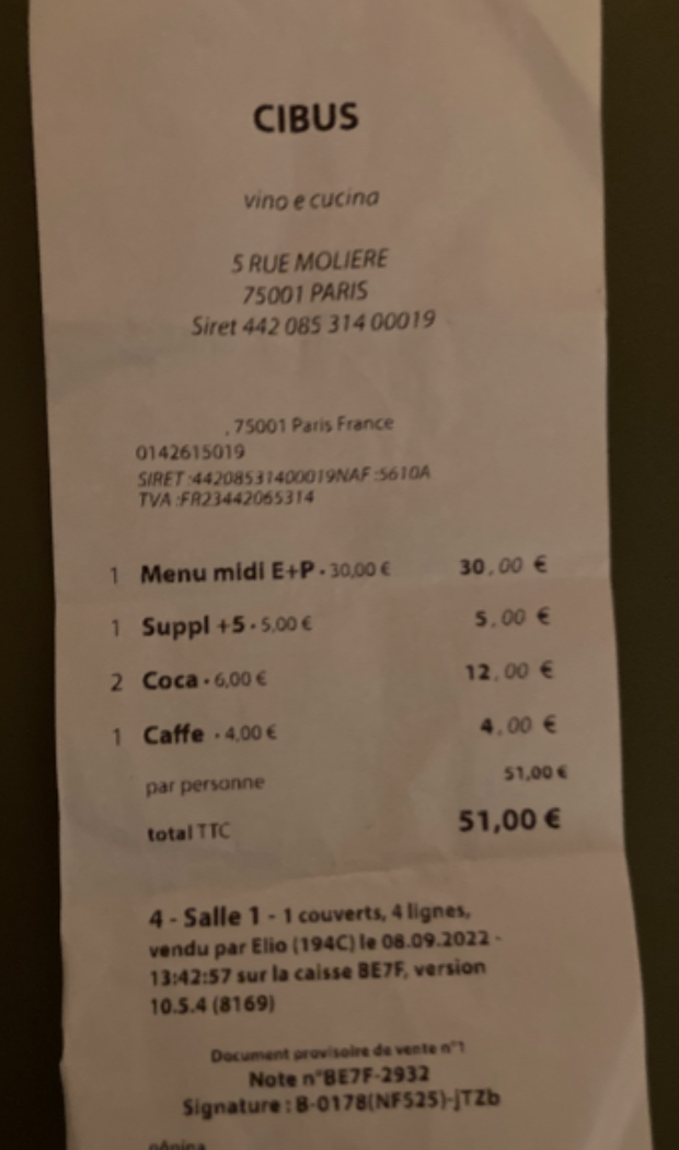 Restaurant Cibus à Paris Fooding