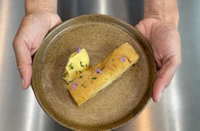 Tarte tatin, crème pomme-thym