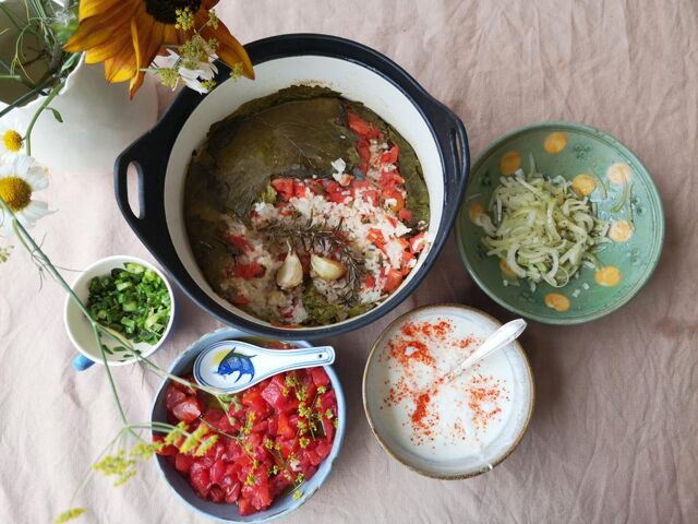 Riz rond à la feuille de vigne
