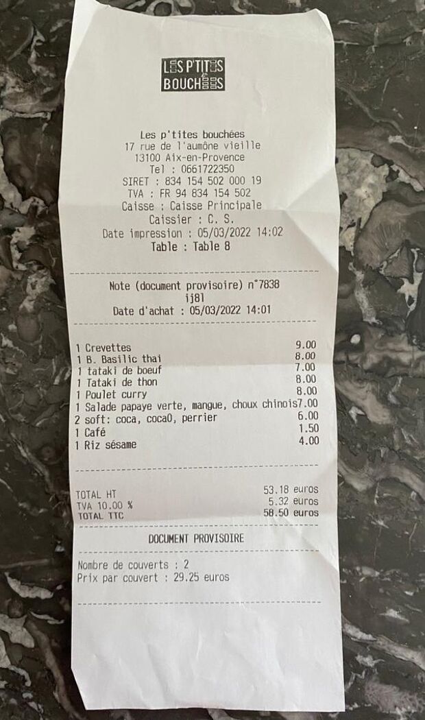 Facture Les Ptites Bouchées