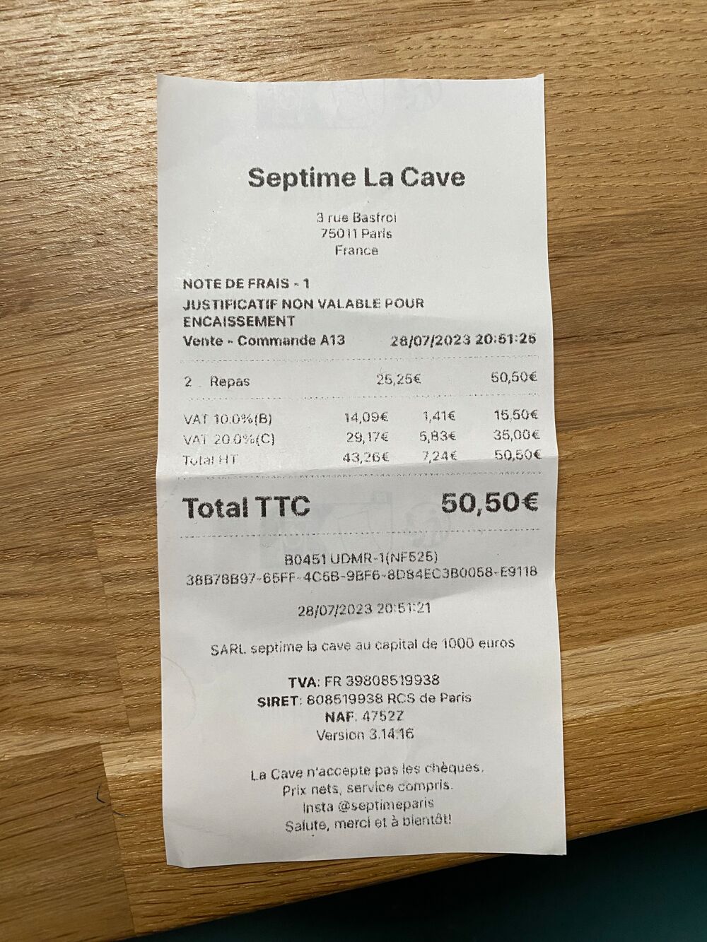 Addition Septime La Cave