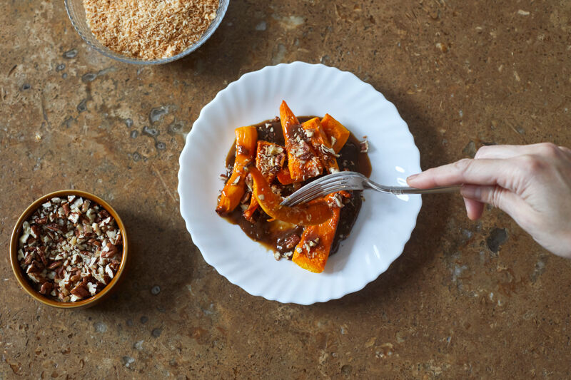 Courge et caramel à la noix de coco et tahini